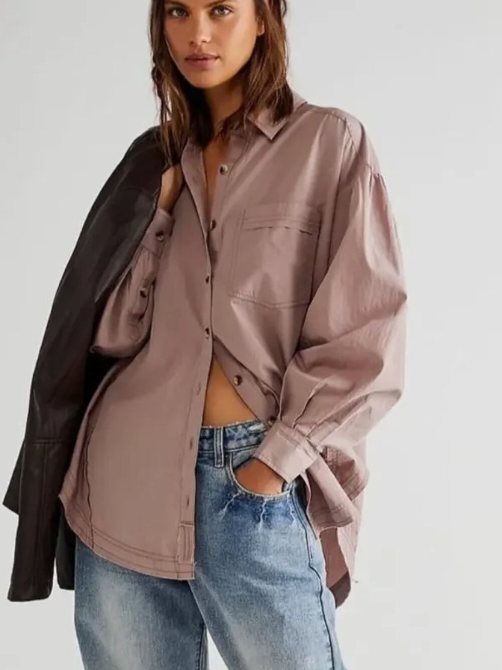 Free People We The Free Happy Hour Poplin Button Down Top Small